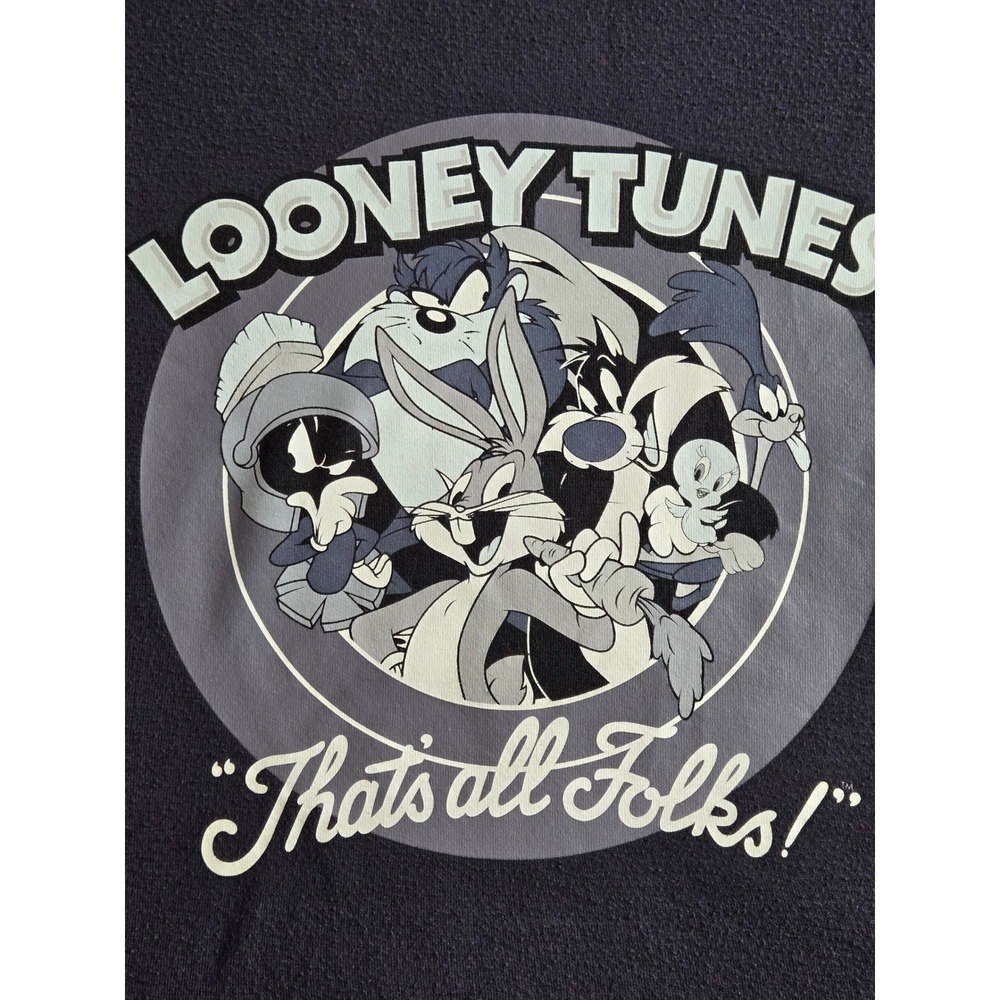 Looney Tunes Thats All Folks Graphic Sweatshirt Navy Blue Oversized Small